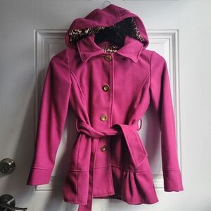 Girls Pink Hooded Jacket with Leopard Lining